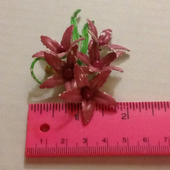 Pink XL Enamel Flower Pin Brooch 1920 1930 1940 - Picture 6 of 8